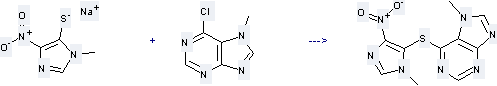 7H-Purine, 6-chloro-7-methyl- can react with 3-Methyl-5-nitro-3, 5-dihydro-imidazole-4-thione to get 7-Methyl-6-(3-methyl-5-nitro-3H-imidazol-4-ylsulfanyl)-7H-purine.